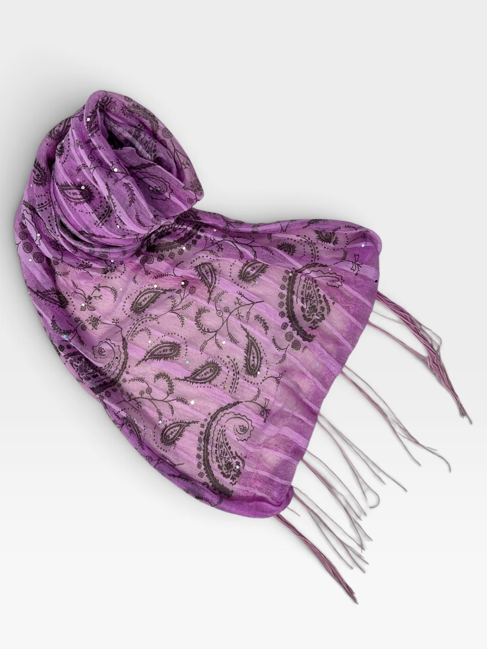 Purple Paisley Scarf with Fringe Women's Fashion Accessory